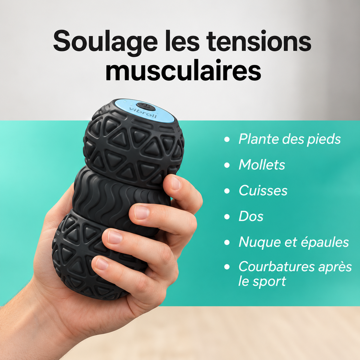 Massage de la voûte plantaire avec le rouleau vibrant VIBROLL